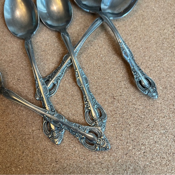 National Silver Co Dynasty II 5 Oval Place Spoons Pierced Stainless Flatware - Picture 3 of 5